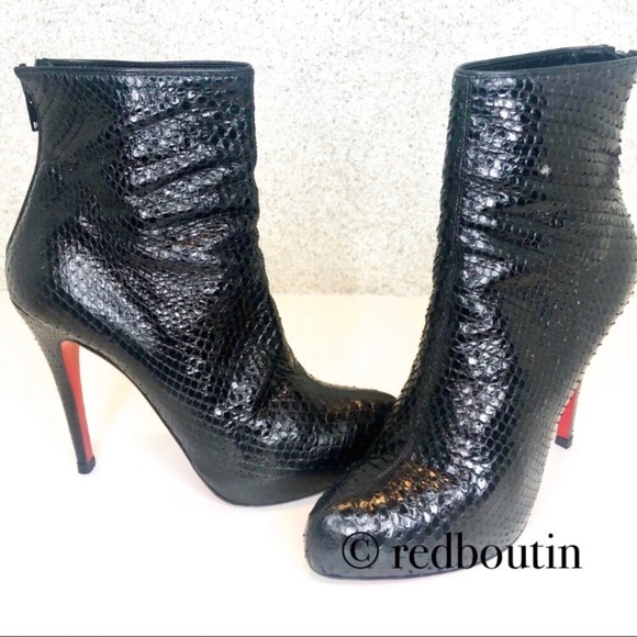 👠SOLD👠 Louboutin Black python Ankle Boots Bootie - Picture 1 of 8